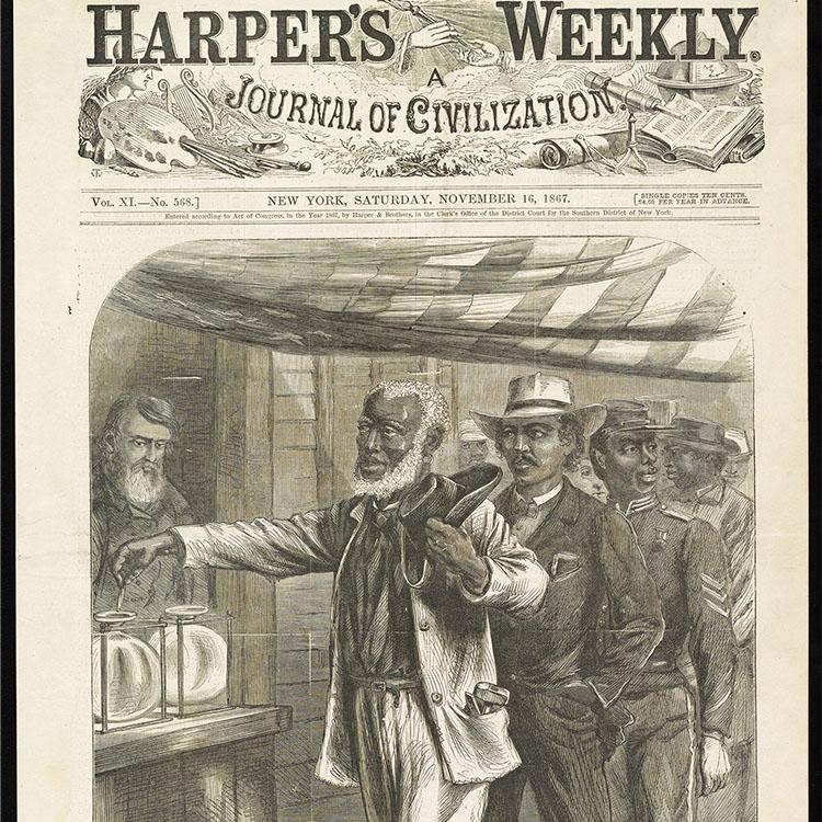 drawn poster of the first vote by an African American