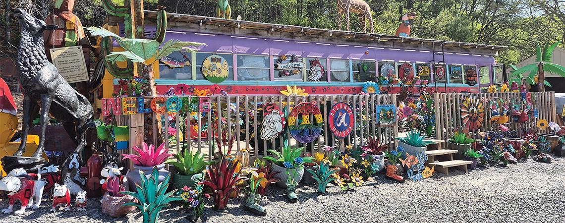 Metal sculptures can be found at the Groovy Zoo in Mineral Bluff, Georgia