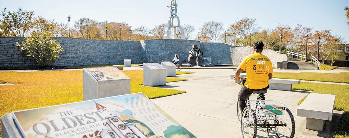 outdoor park with a person riding a bike